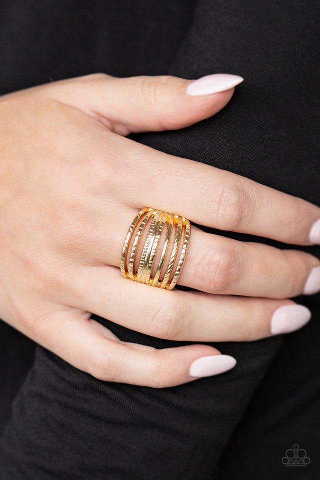 Basic Maverick Gold Ring - Paparazzi Accessories- on model - CarasShop.com - Paparazzi Jewelry by Cara Jewels
