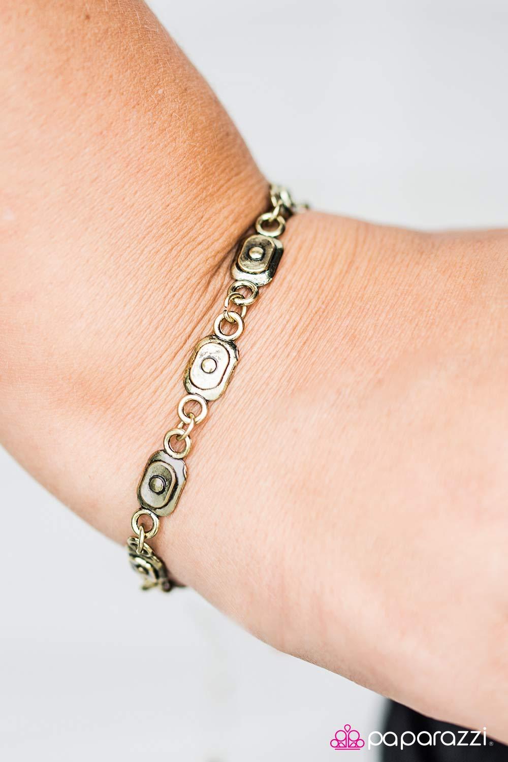 Basic Training Brass Bracelet - Paparazzi Accessories- on model - CarasShop.com - Paparazzi Jewelry by Cara Jewels