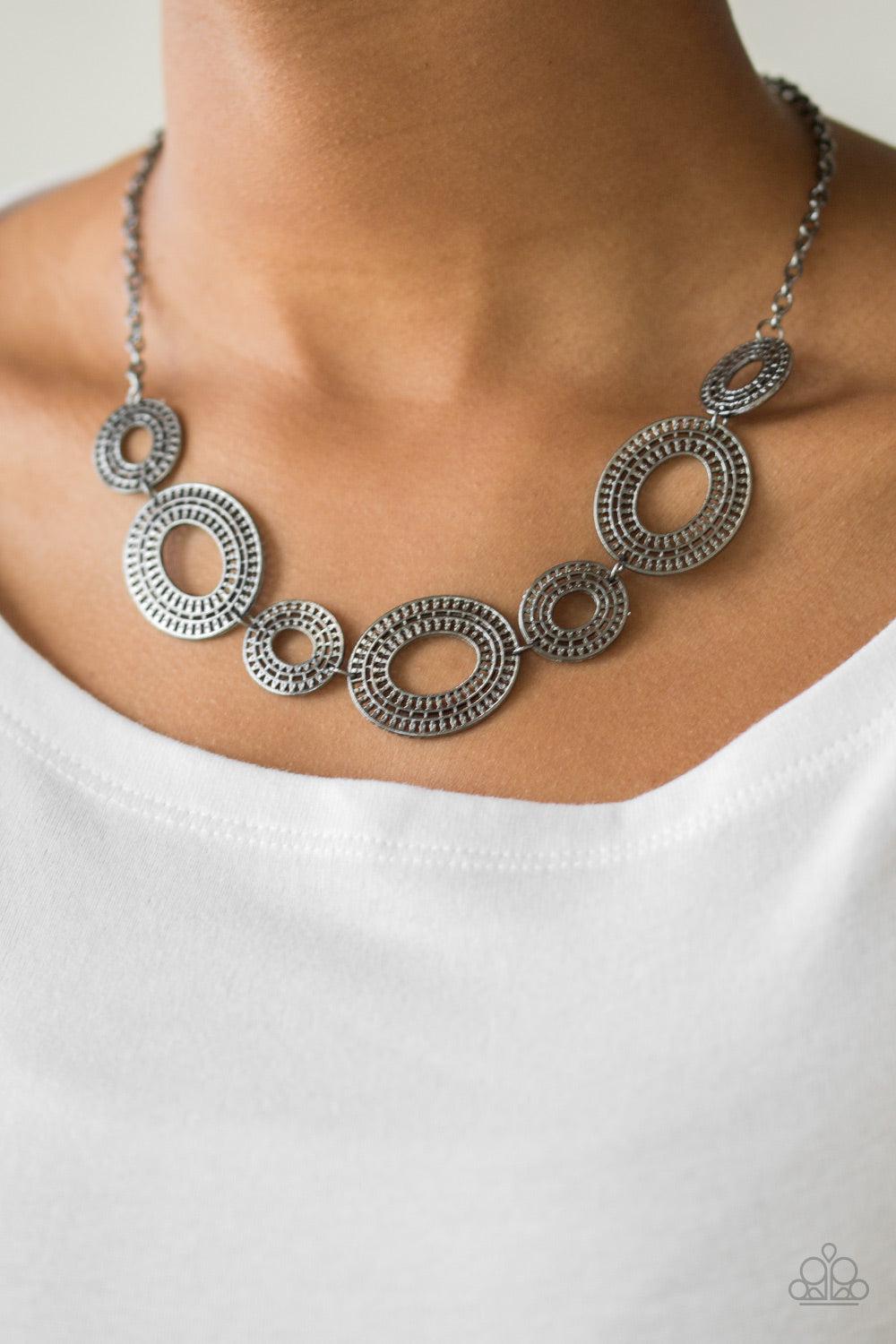 Basically Baltic Gunmetal Black Necklace - Paparazzi Accessories- on model - CarasShop.com - Paparazzi Jewelry by Cara Jewels
