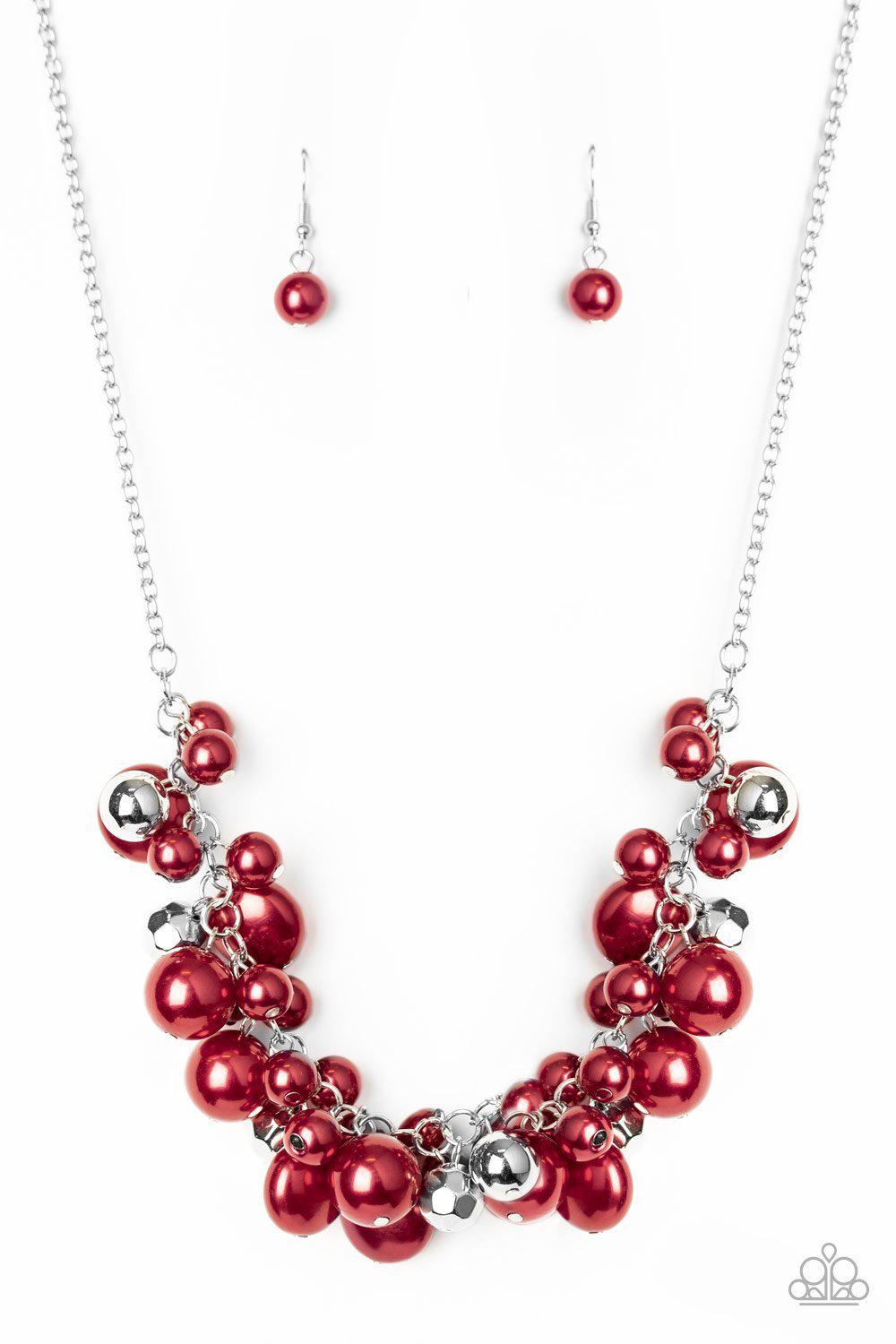 Battle of the Bombshells Red Pearl Necklace - Paparazzi Accessories- lightbox - CarasShop.com - Paparazzi Jewelry by Cara Jewels