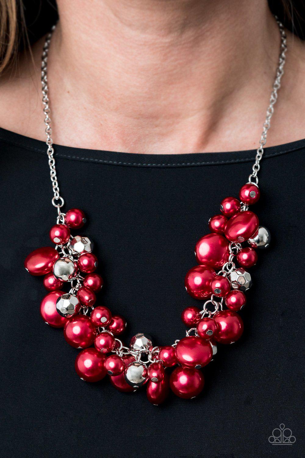 Battle of the Bombshells Red Pearl Necklace - Paparazzi Accessories- lightbox - CarasShop.com - Paparazzi Jewelry by Cara Jewels