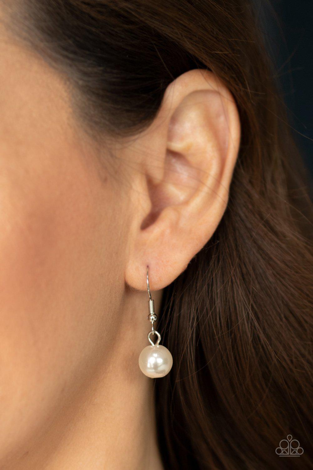 Battle of the Bombshells White Pearl Necklace - Paparazzi Accessories - free matching earrings -CarasShop.com - Paparazzi Jewelry by Cara Jewels