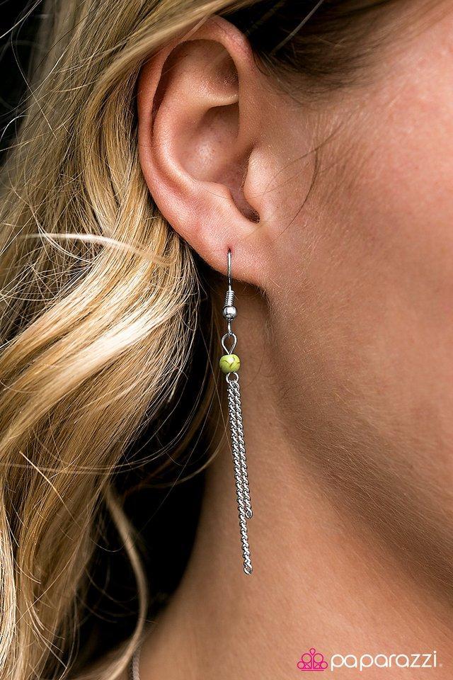 Be A Little Wild Green Stone and Silver Necklace - Paparazzi Accessories - free matching earrings -CarasShop.com - Paparazzi Jewelry by Cara Jewels