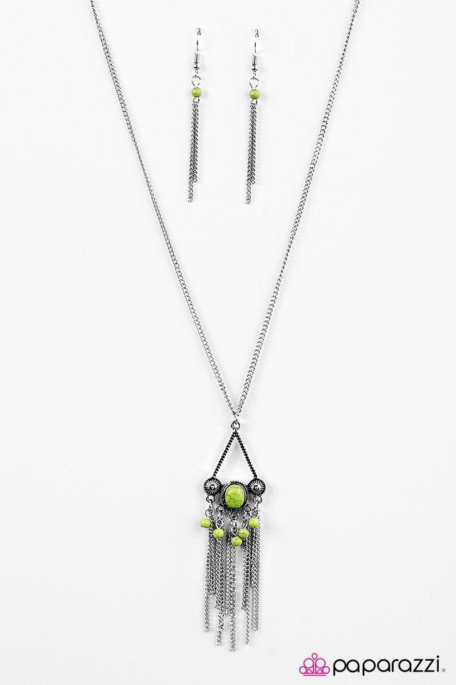 Be A Little Wild Green Stone and Silver Necklace - Paparazzi Accessories- lightbox - CarasShop.com - Paparazzi Jewelry by Cara Jewels