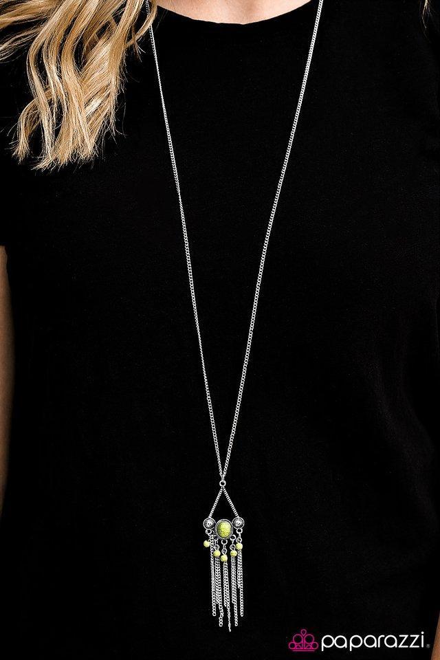 Be A Little Wild Green Stone and Silver Necklace - Paparazzi Accessories- on model - CarasShop.com - Paparazzi Jewelry by Cara Jewels