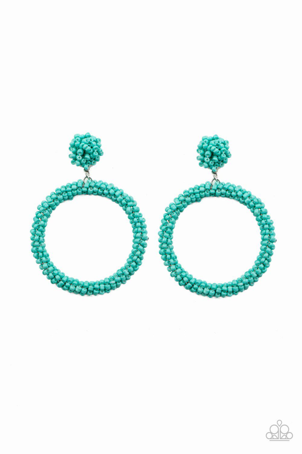 Be All You Can BEAD Turquoise Blue Seed Bead Earrings - Paparazzi Accessories- lightbox - CarasShop.com - Paparazzi Jewelry by Cara Jewels