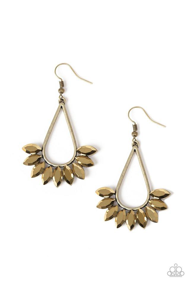 Be On Guard Brass Earrings - Paparazzi Accessories- lightbox - CarasShop.com - Paparazzi Jewelry by Cara Jewels