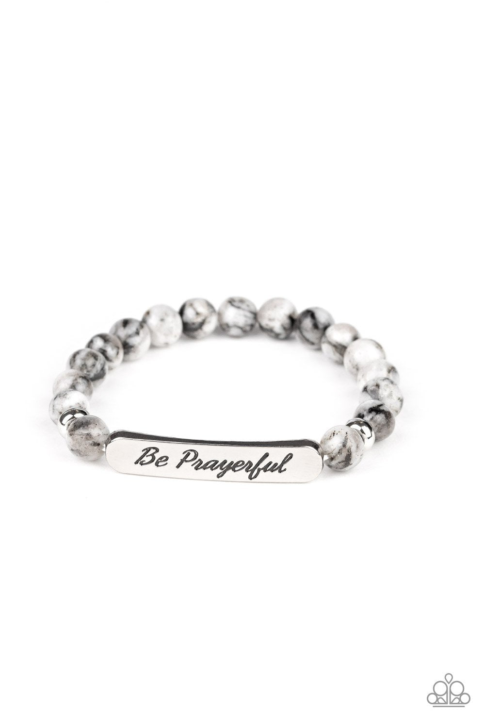 Be Prayerful Black and White Stone Inspirational Stretch Bracelet - Paparazzi Accessories- lightbox - CarasShop.com - Paparazzi Jewelry by Cara Jewels