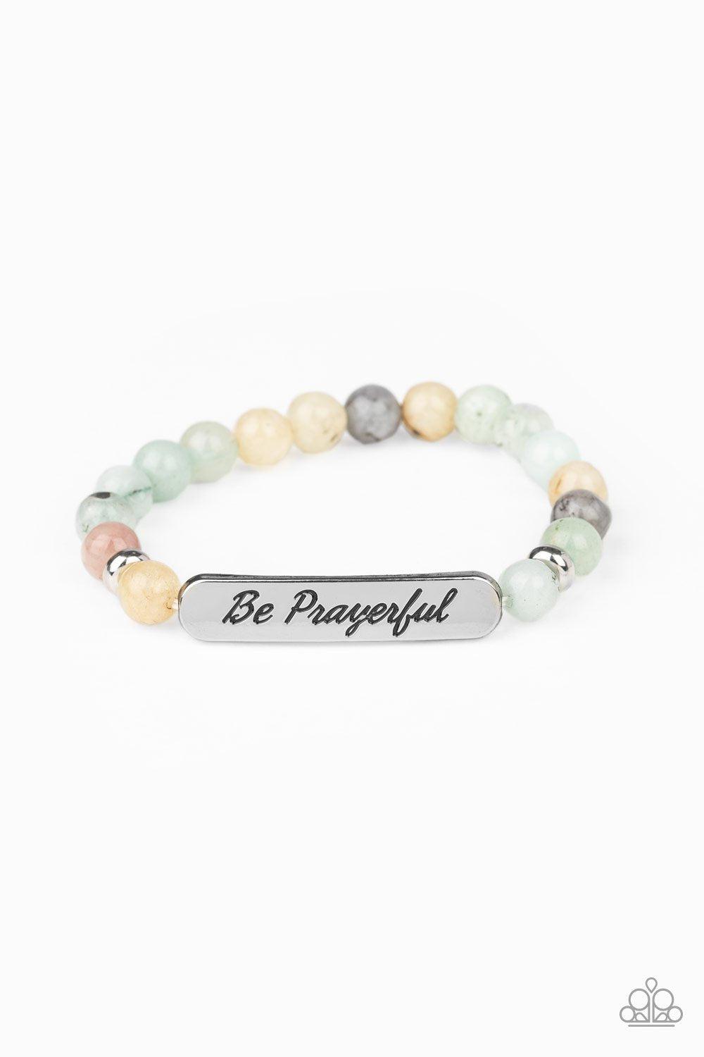Be Prayerful Green Stone Inspirational Stretch Bracelet - Paparazzi Accessories- lightbox - CarasShop.com - Paparazzi Jewelry by Cara Jewels