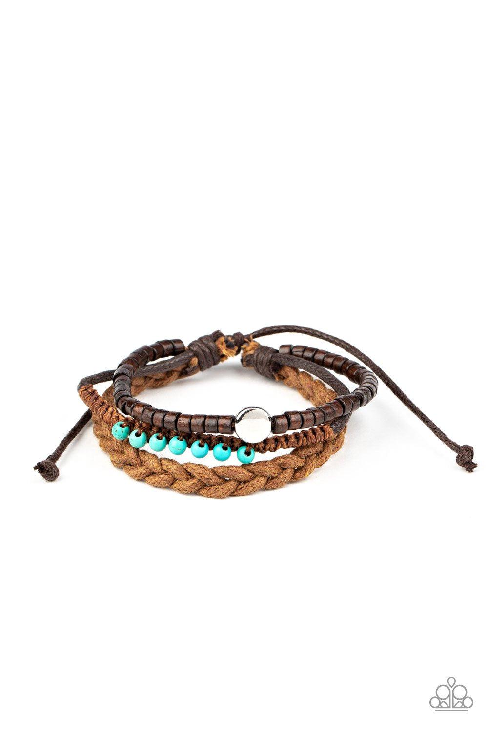 Beach Adventure Turquoise Blue Stone and Wood Bead Urban Knot Bracelet - Paparazzi Accessories- lightbox - CarasShop.com - Paparazzi Jewelry by Cara Jewels