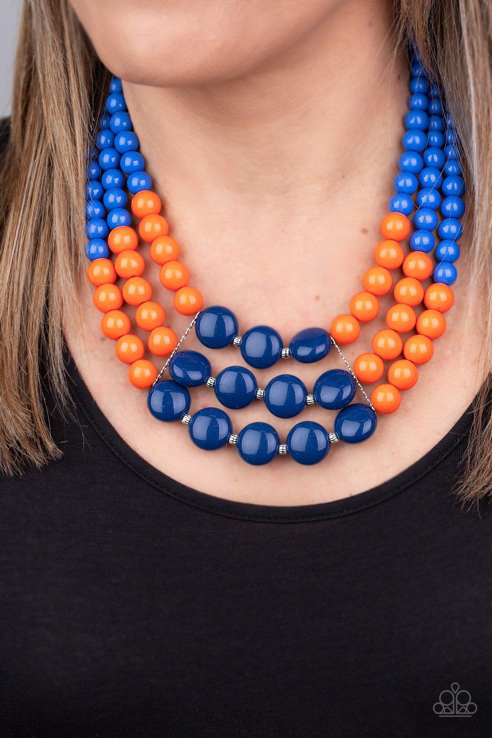 Beach Bauble Blue and Orange Necklace - Paparazzi Accessories- on model - CarasShop.com - Paparazzi Jewelry by Cara Jewels