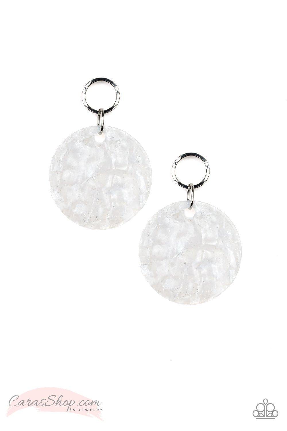 Beach Bliss White Acrylic Post Earrings - Paparazzi Accessories- lightbox - CarasShop.com - Paparazzi Jewelry by Cara Jewels