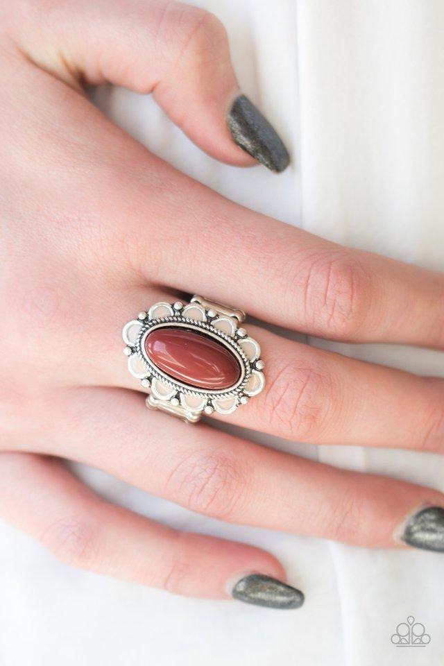 Beach Bloom Brown Flower Ring - Paparazzi Accessories- on model - CarasShop.com - Paparazzi Jewelry by Cara Jewels