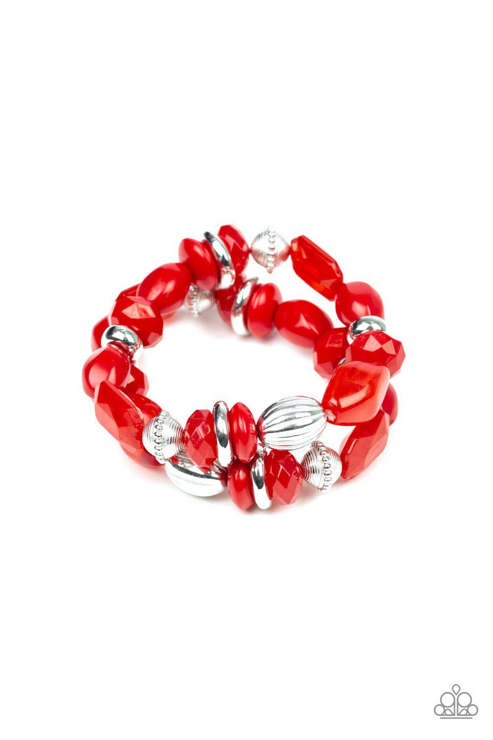 Beach Brunch Red and Silver Bracelet Set - Paparazzi Accessories- lightbox - CarasShop.com - Paparazzi Jewelry by Cara Jewels