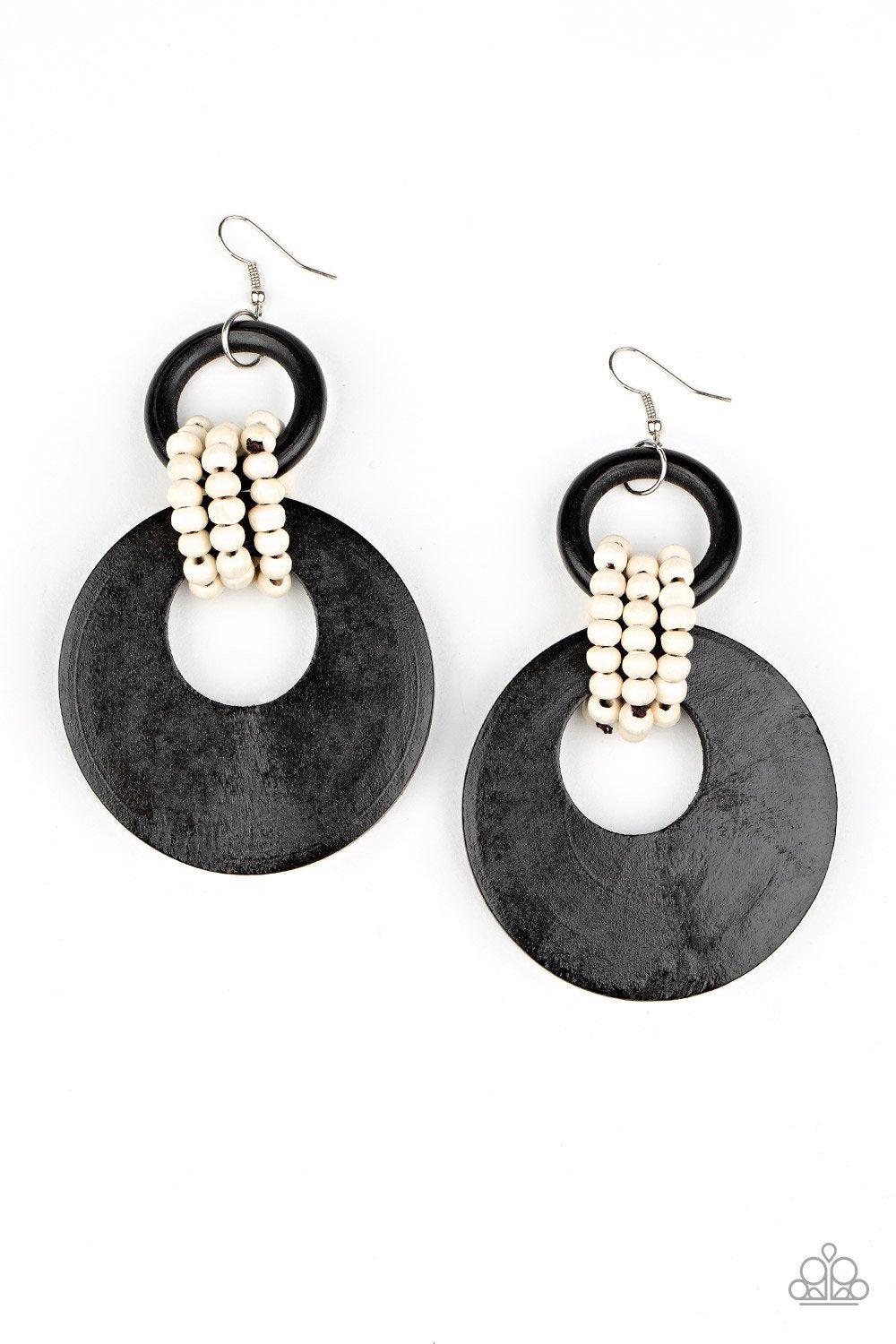 Beach Day Drama Black and White Wood Earrings - Paparazzi Accessories- lightbox - CarasShop.com - Paparazzi Jewelry by Cara Jewels