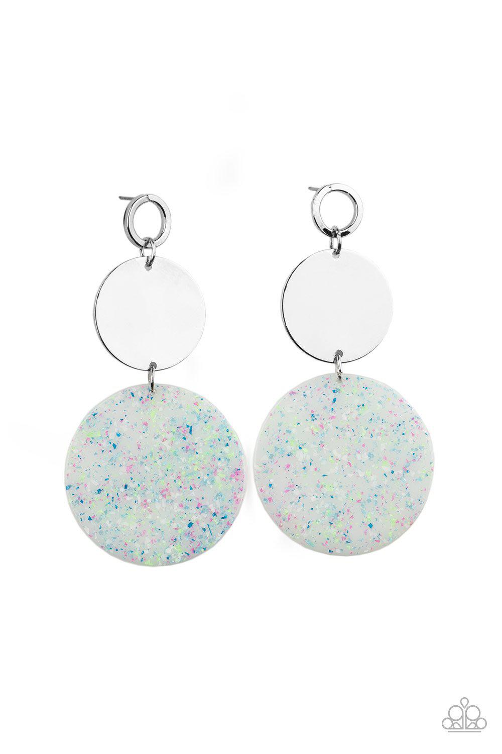 Beach Day Glow Blue and Silver Acrylic Post Earrings - Paparazzi Accessories- lightbox - CarasShop.com - Paparazzi Jewelry by Cara Jewels