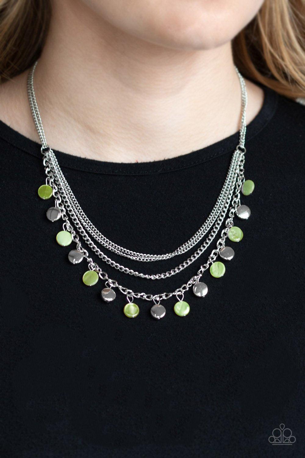 Beach Flavor Green and Silver Necklace - Paparazzi Accessories- lightbox - CarasShop.com - Paparazzi Jewelry by Cara Jewels