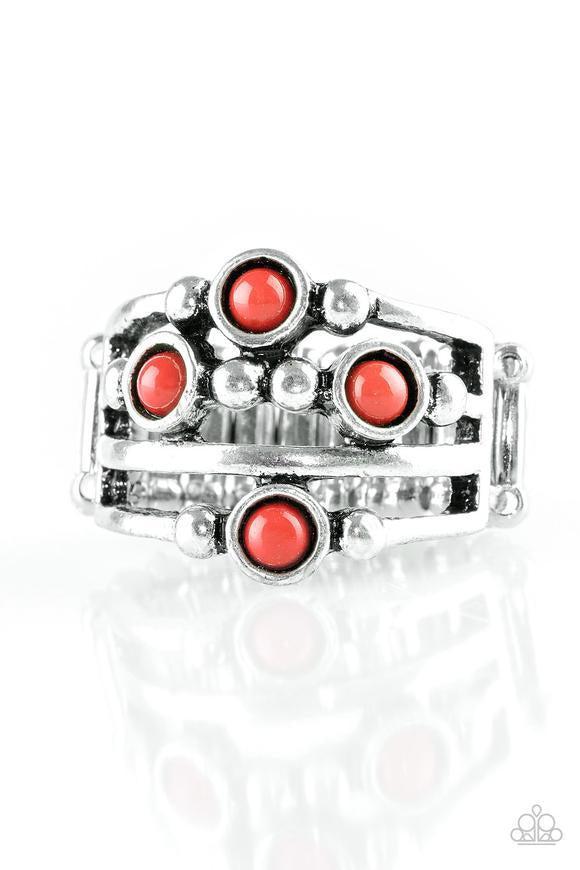 Beach House Party Red and Silver Ring - Paparazzi Accessories- lightbox - CarasShop.com - Paparazzi Jewelry by Cara Jewels