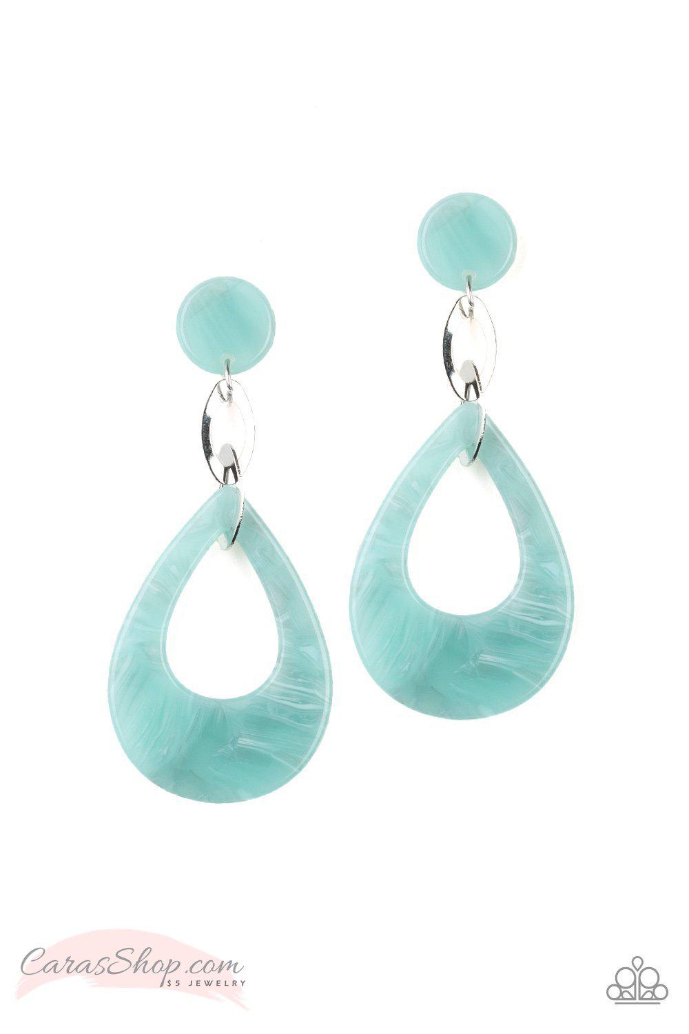 Beach Oasis - Blue Acrylic Teardrop Post Earrings - Paparazzi Accessories- lightbox - CarasShop.com - Paparazzi Jewelry by Cara Jewels