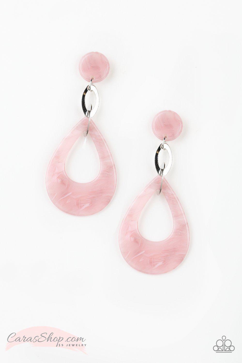 Beach Oasis - Pink Acrylic Teardrop Post Earrings - Paparazzi Accessories- lightbox - CarasShop.com - Paparazzi Jewelry by Cara Jewels