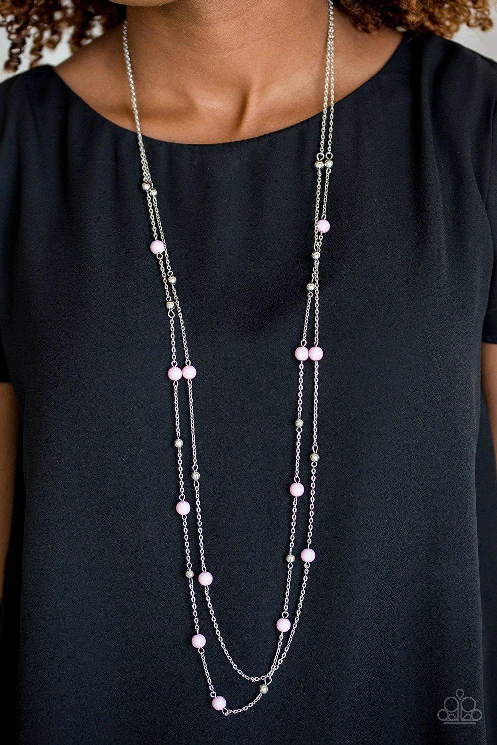 Beach Party Pageant Pink Necklace - Paparazzi Accessories- on model - CarasShop.com - Paparazzi Jewelry by Cara Jewels
