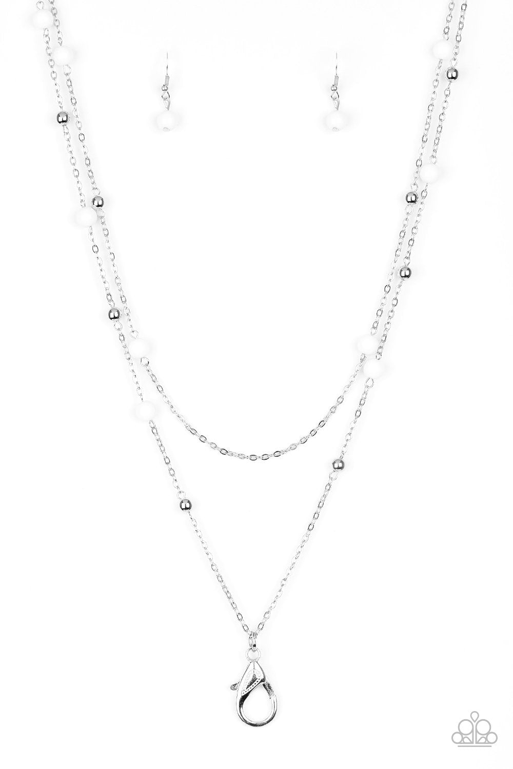 Beach Party Pageant White Lanyard Necklace - Paparazzi Accessories- lightbox - CarasShop.com - Paparazzi Jewelry by Cara Jewels
