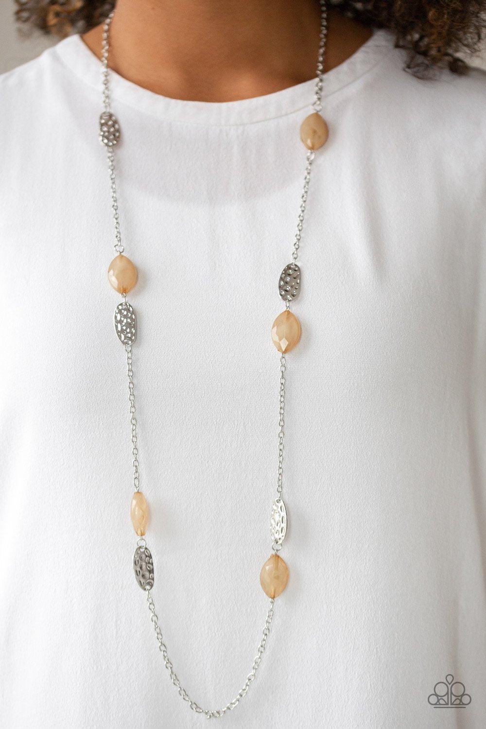 Beachfront Beauty Brown Necklace - Paparazzi Accessories- on model - CarasShop.com - Paparazzi Jewelry by Cara Jewels