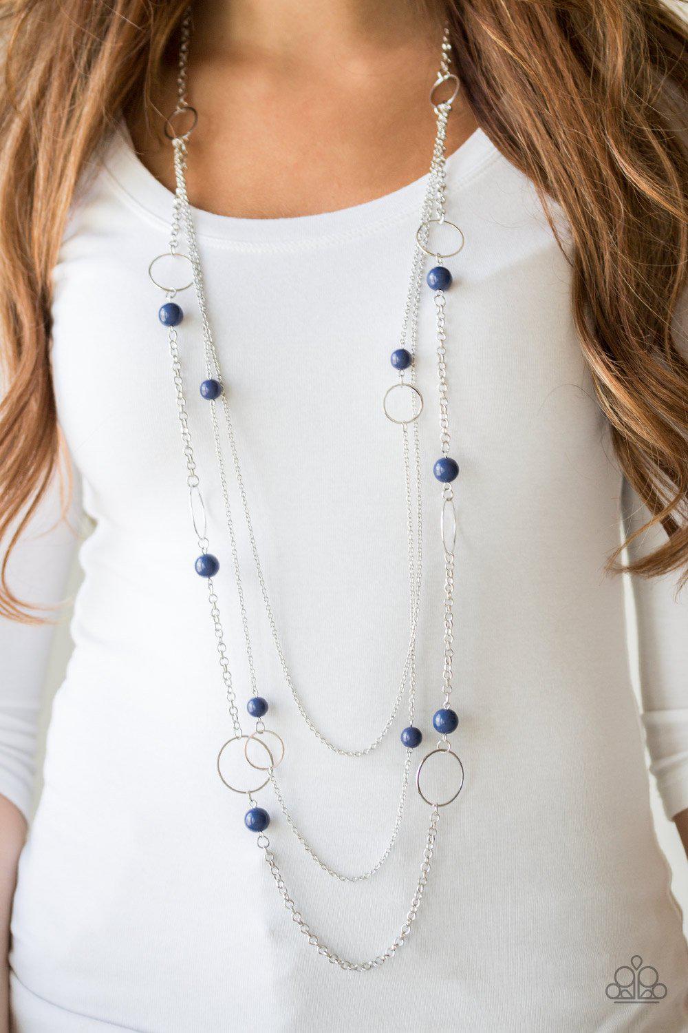 Beachside Babe Blue and Silver Necklace - Paparazzi Accessories- on model - CarasShop.com - Paparazzi Jewelry by Cara Jewels