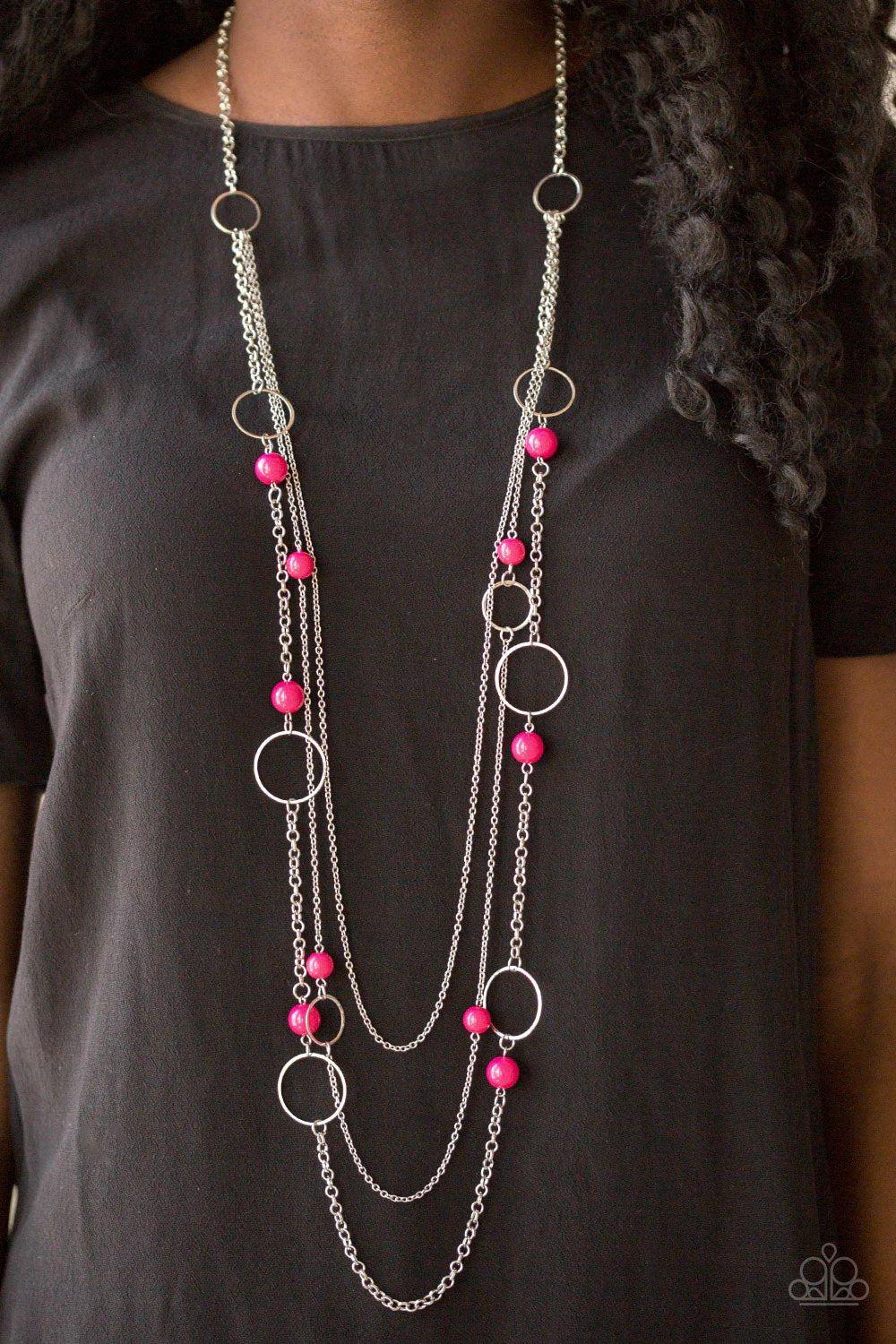 Beachside Babe Pink Necklace - Paparazzi Accessories- on model - CarasShop.com - Paparazzi Jewelry by Cara Jewels
