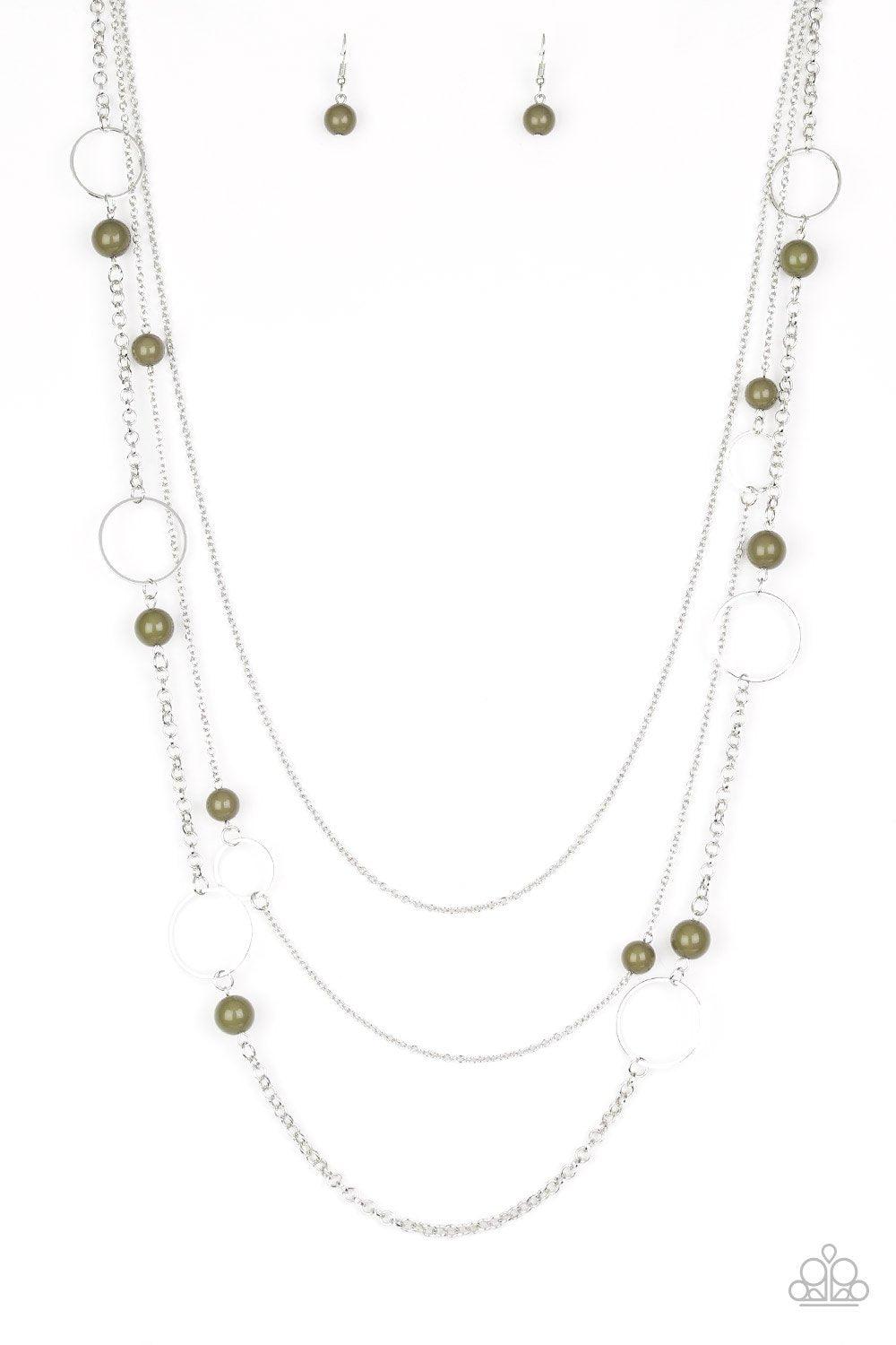 Beachside Babe Silver and Green Necklace - Paparazzi Accessories- lightbox - CarasShop.com - Paparazzi Jewelry by Cara Jewels