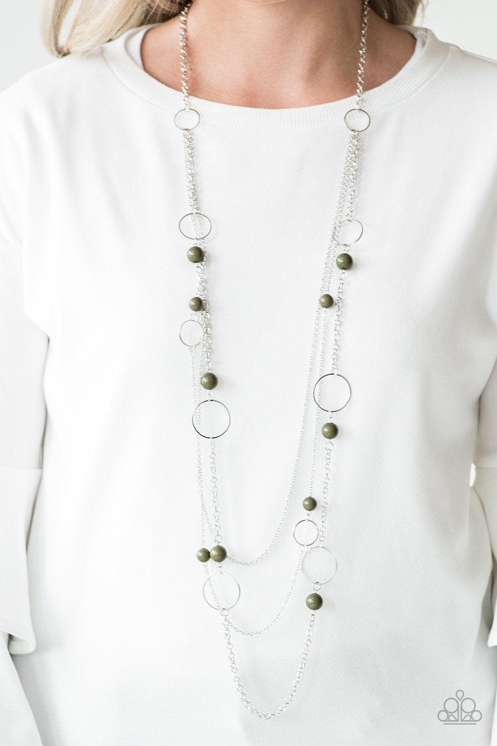 Beachside Babe Silver and Green Necklace - Paparazzi Accessories- on model - CarasShop.com - Paparazzi Jewelry by Cara Jewels