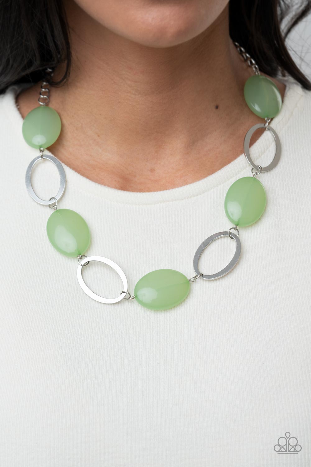 Beachside Boardwalk Green and Silver Necklace - Paparazzi Accessories- lightbox - CarasShop.com - Paparazzi Jewelry by Cara Jewels