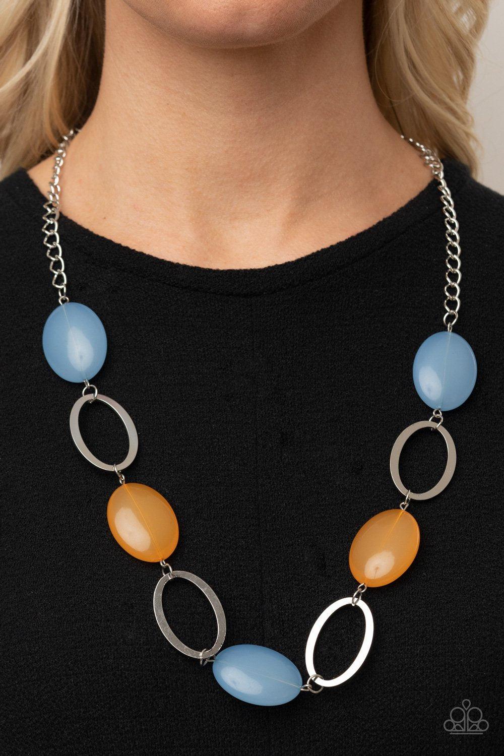 Beachside Boardwalk Multi-color Blue and Orange Necklace - Paparazzi Accessories- lightbox - CarasShop.com - Paparazzi Jewelry by Cara Jewels