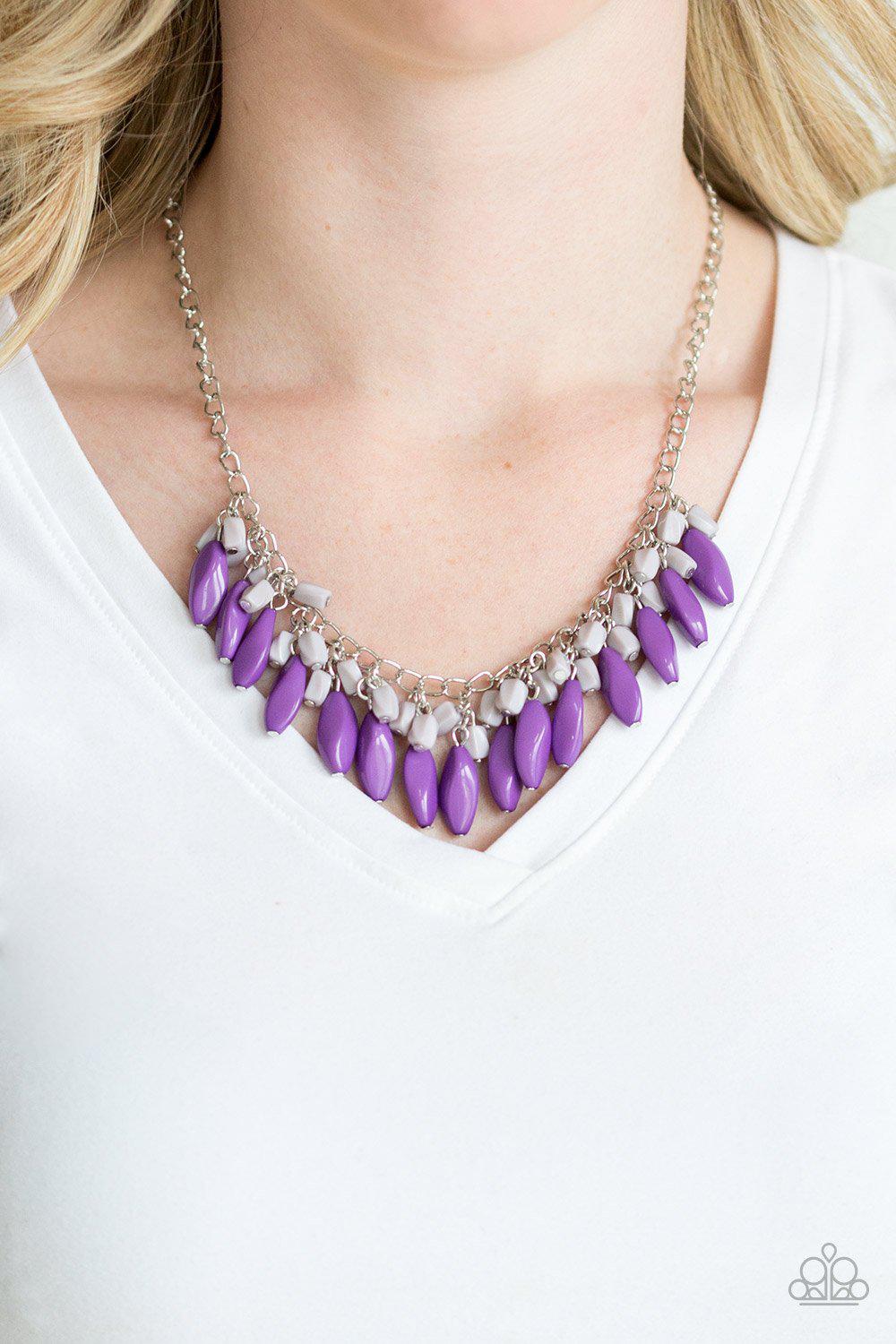 Bead Binge Purple and Gray Necklace - Paparazzi Accessories- on model - CarasShop.com - Paparazzi Jewelry by Cara Jewels