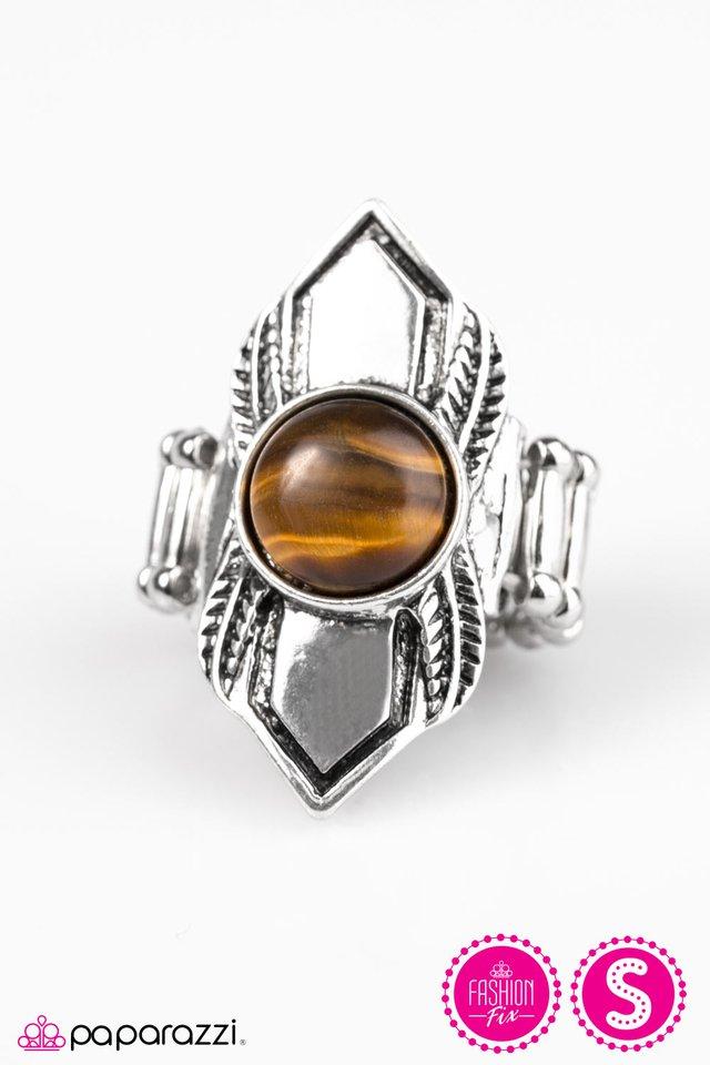 Bead Courageous Silver and Brown Tiger's Eye Ring - Paparazzi Accessories- lightbox - CarasShop.com - Paparazzi Jewelry by Cara Jewels
