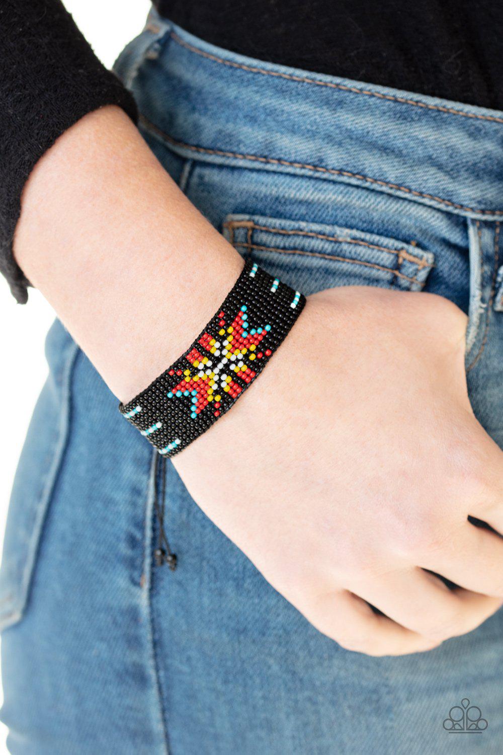Beaded Badlands Multi - Black Seed Bead Sliding Knot Bracelet - Paparazzi Accessories- on model - CarasShop.com - Paparazzi Jewelry by Cara Jewels