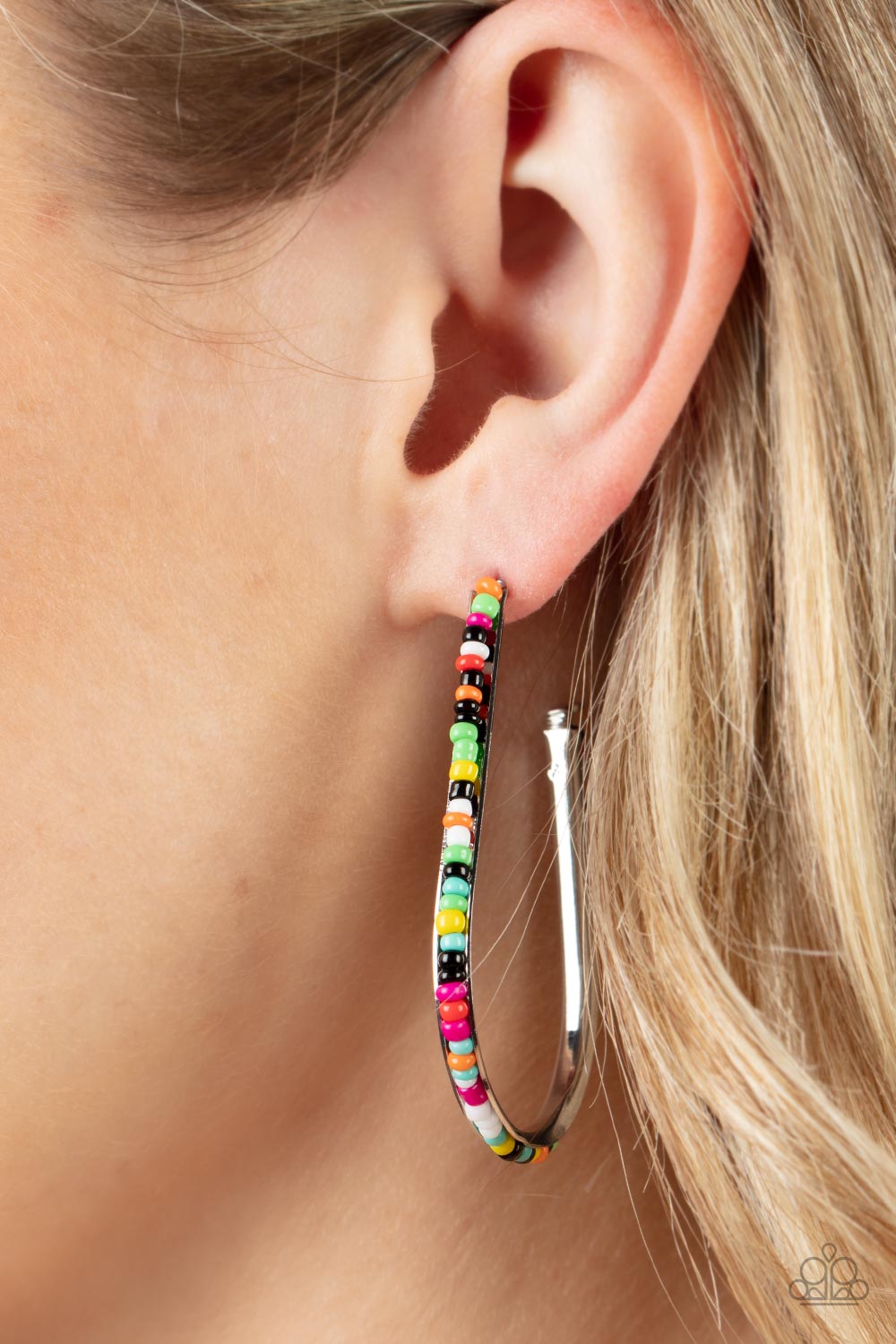 Beaded Bauble Multi Seed Bead Hoop Earrings - Paparazzi Accessories- on model - CarasShop.com - Paparazzi Jewelry by Cara Jewels