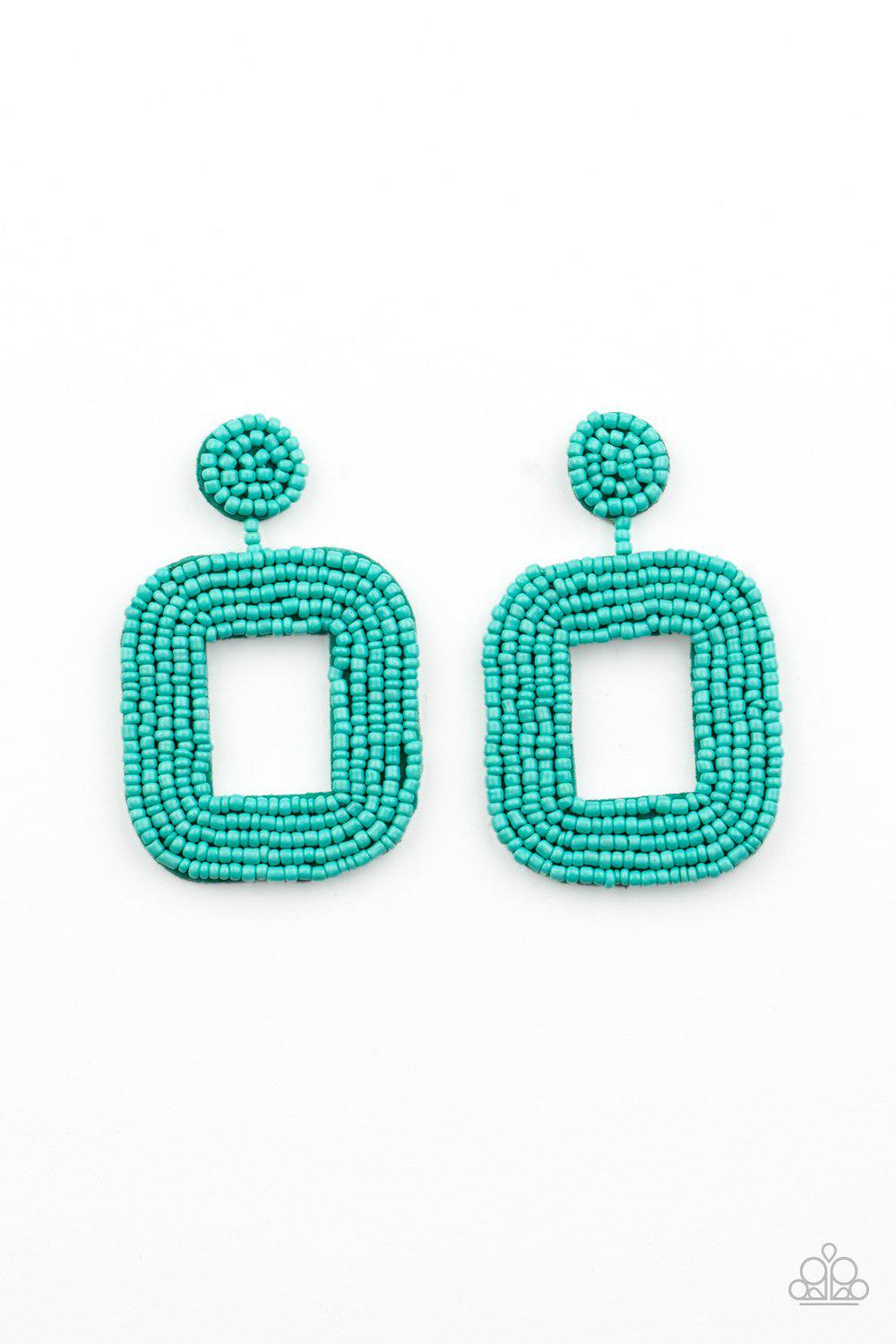 Beaded Bella Turquoise Blue Seed Bead Earrings - Paparazzi Accessories- lightbox - CarasShop.com - Paparazzi Jewelry by Cara Jewels