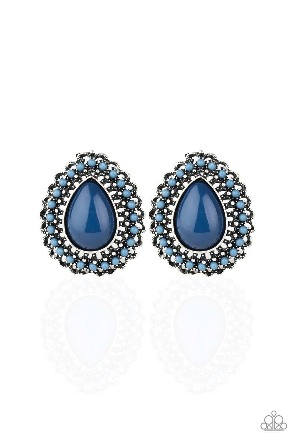 Beaded Blast Blue Post Earrings - Paparazzi Accessories- lightbox - CarasShop.com - Paparazzi Jewelry by Cara Jewels