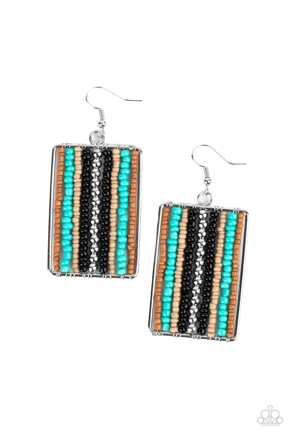 Beadwork Wonder Black, Turquoise, Tan Seed Bead Earrings - Paparazzi Accessories- lightbox - CarasShop.com - Paparazzi Jewelry by Cara Jewels