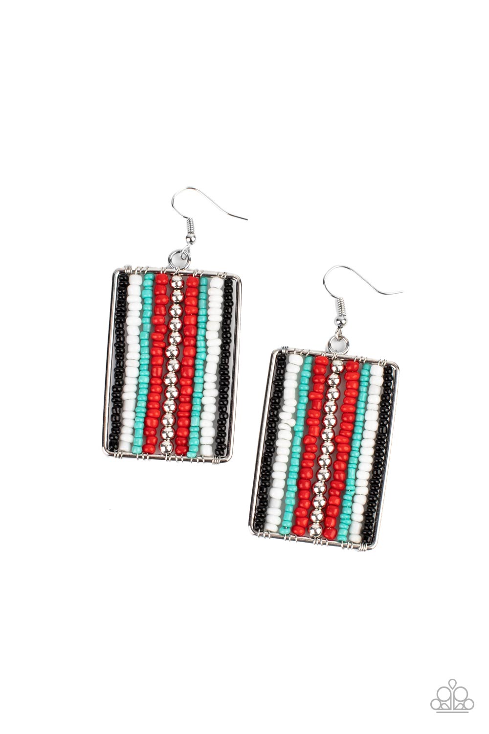 Beadwork Wonder Red & Multi Seed Bead Earrings - Paparazzi Accessories- lightbox - CarasShop.com - Paparazzi Jewelry by Cara Jewels