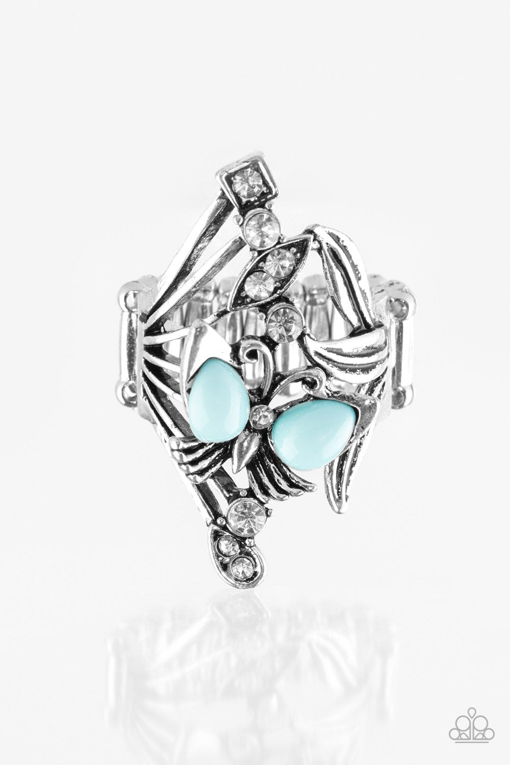 Beautiful In Butterflies Blue and Silver Ring - Paparazzi Accessories- lightbox - CarasShop.com - Paparazzi Jewelry by Cara Jewels