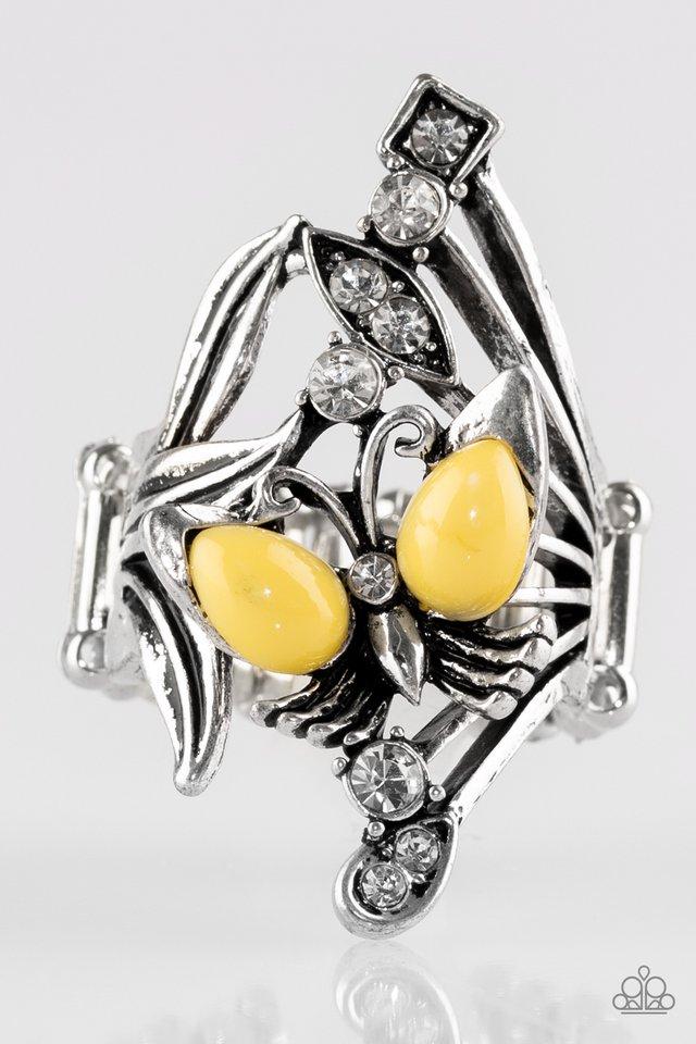 Beautiful In Butterflies Yellow and Silver Ring - Paparazzi Accessories- lightbox - CarasShop.com - Paparazzi Jewelry by Cara Jewels