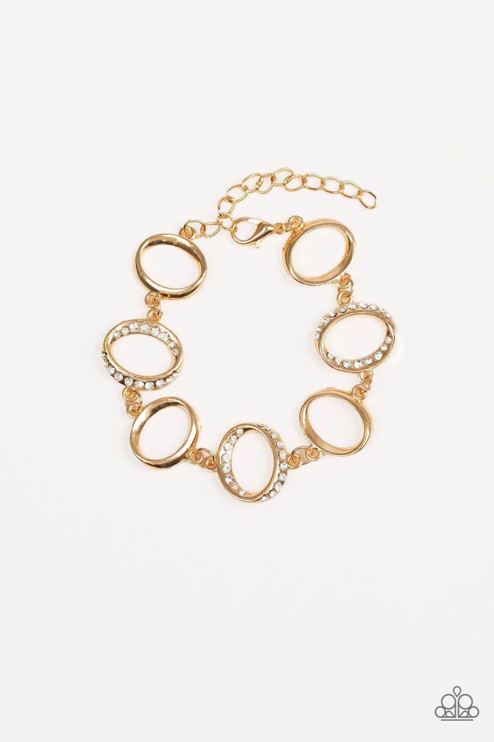 Beautiful Inside and Out Gold and White Gem Bracelet - Paparazzi Accessories- lightbox - CarasShop.com - Paparazzi Jewelry by Cara Jewels