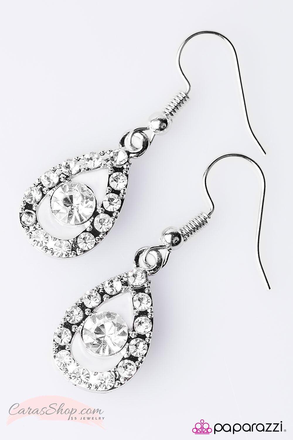 Beauty and Grace White Rhinestone Earrings - Paparazzi Accessories- lightbox - CarasShop.com - Paparazzi Jewelry by Cara Jewels