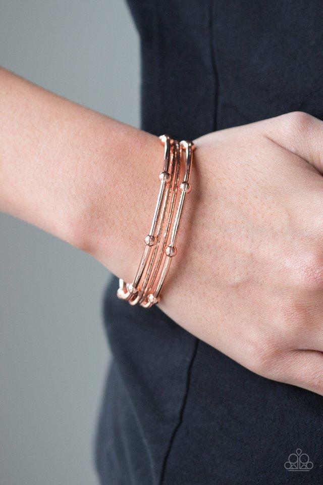 Beauty Basic Copper Bangle Bracelet Set - Paparazzi Accessories- on model - CarasShop.com - Paparazzi Jewelry by Cara Jewels