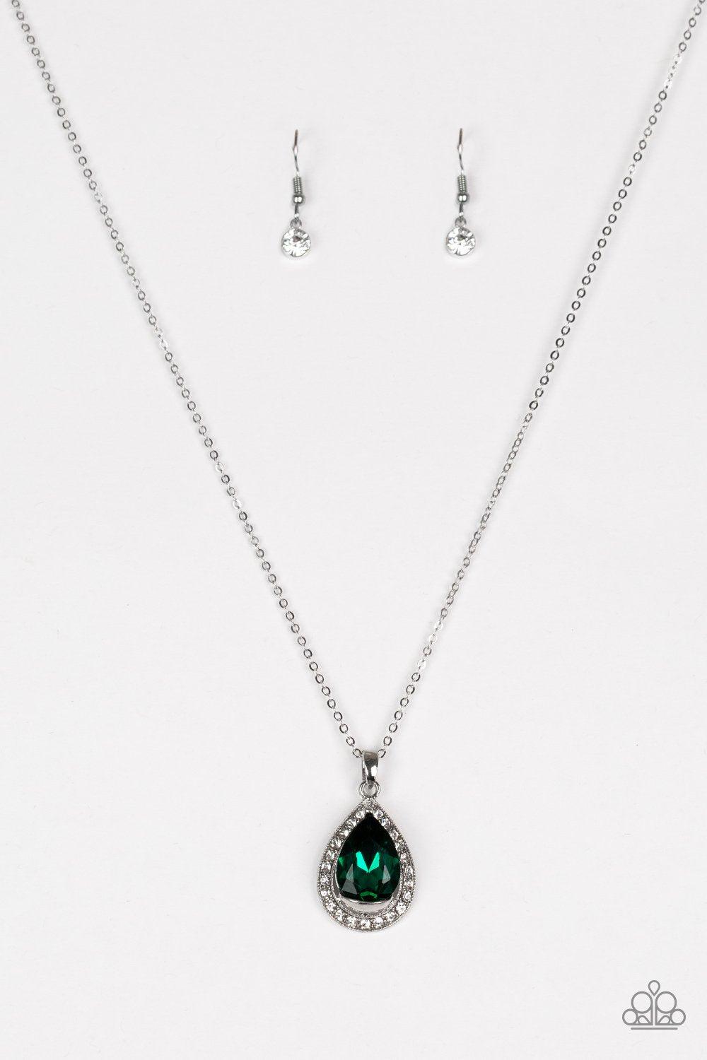 Because I'm Queen Emerald Green Teardrop Necklace - Paparazzi Accessories- lightbox - CarasShop.com - Paparazzi Jewelry by Cara Jewels