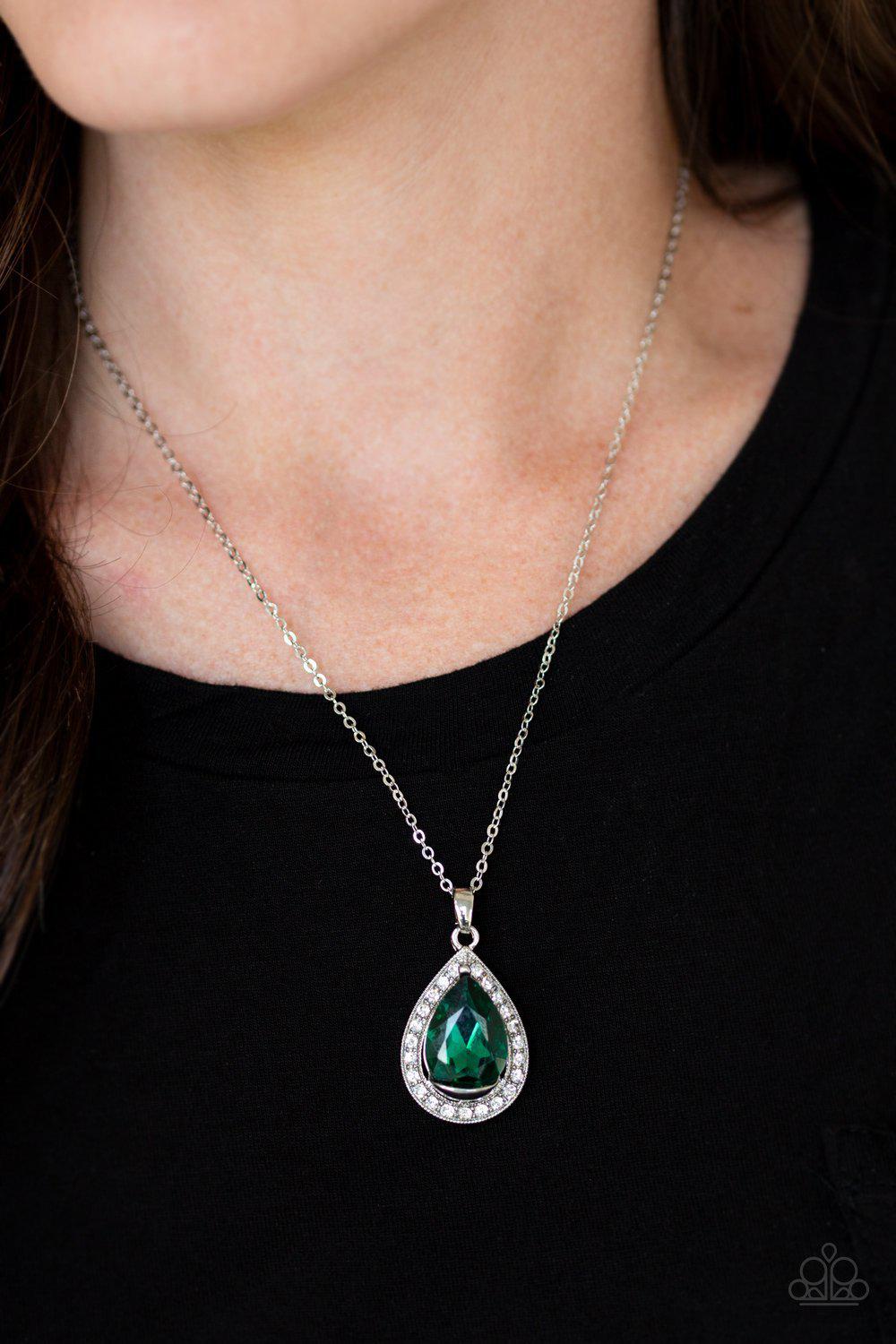 Because I'm Queen Emerald Green Teardrop Necklace - Paparazzi Accessories- on model - CarasShop.com - Paparazzi Jewelry by Cara Jewels