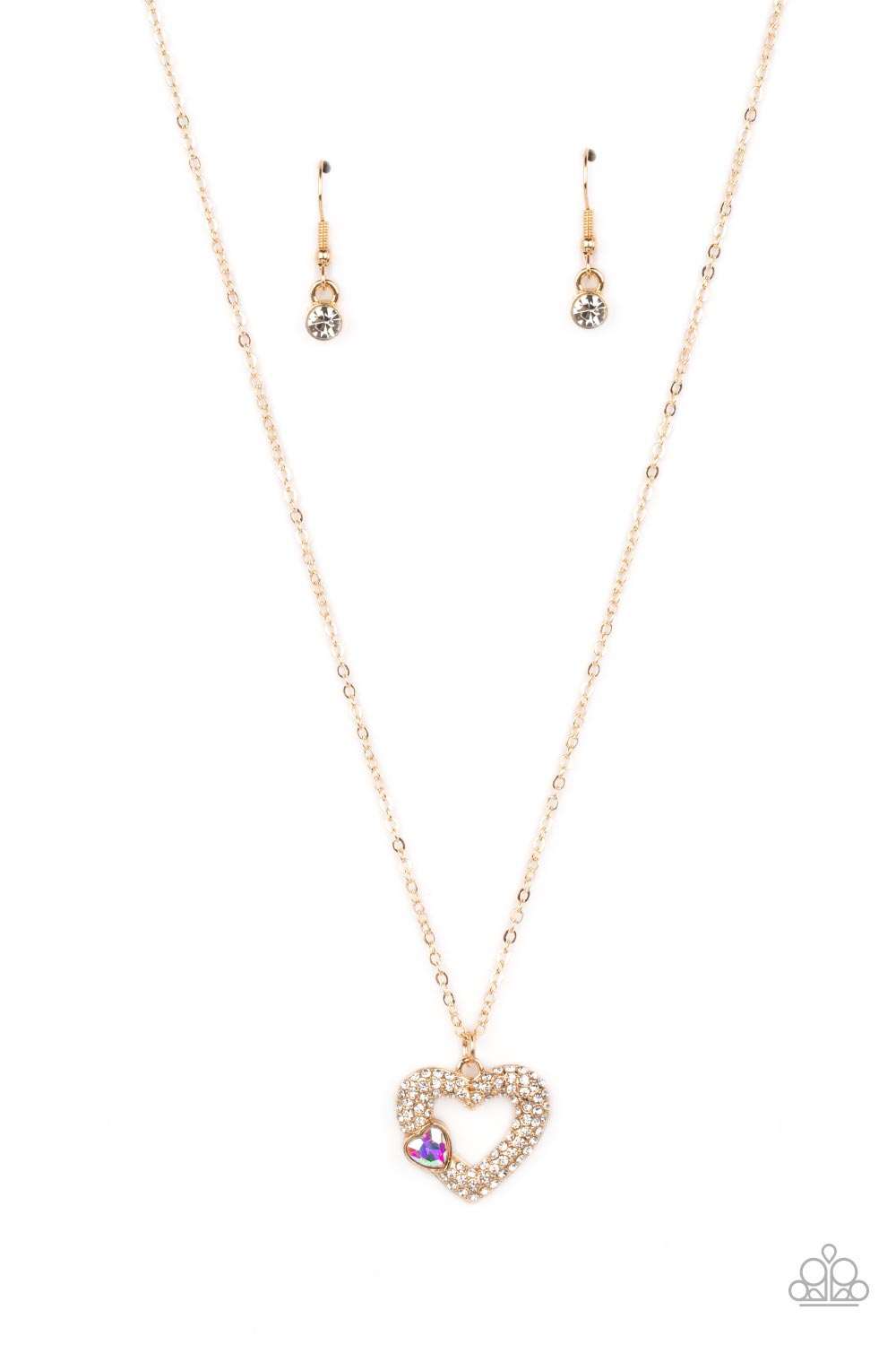 Bedazzled Bliss Multi & Gold Heart Necklace - Paparazzi Accessories- lightbox - CarasShop.com - Paparazzi Jewelry by Cara Jewels