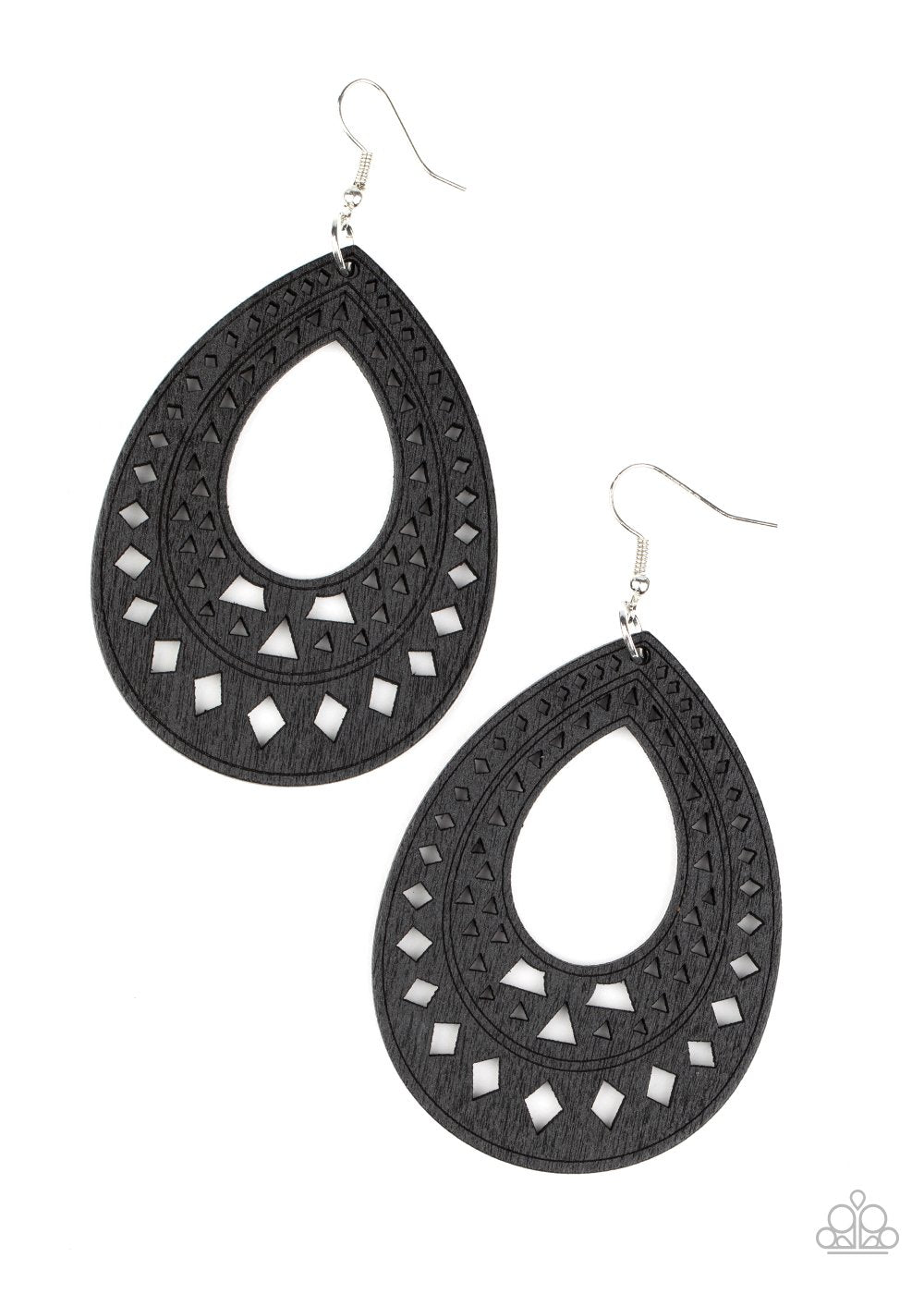 Belize Beauty Black Wood Earrings - Paparazzi Accessories- lightbox - CarasShop.com - Paparazzi Jewelry by Cara Jewels